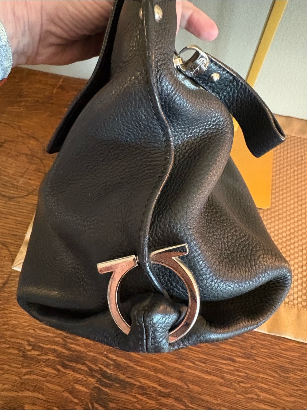 Salvatore Ferragamo Black Pebble Leather Sofia Shoulder Handbag Made In Italy - Picture 6 of 14